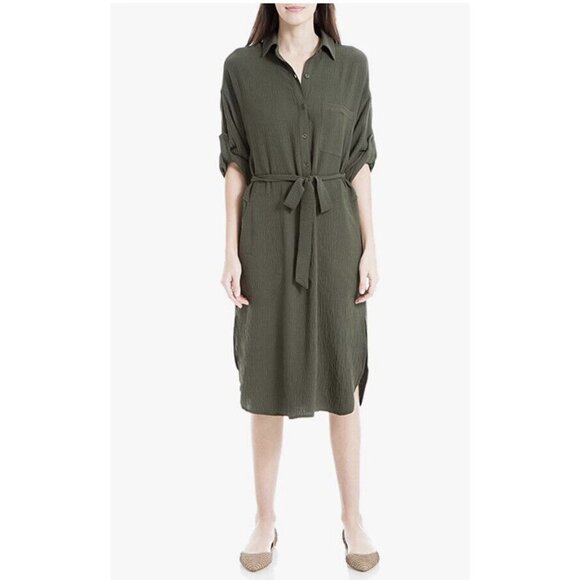 Max Studio Womens Olive Green Button-Down Maxi Dress Long Sleeve Size XL‎ New - Picture 1 of 12